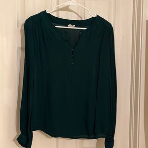Nordstrom Treasure & Bond Dark Green Button Front Long Sleeve Blouse